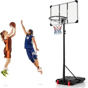 Costway Canestro da basket con tabellone antisfondamento base riempibile, Supporto di canestro regolabile in altezza