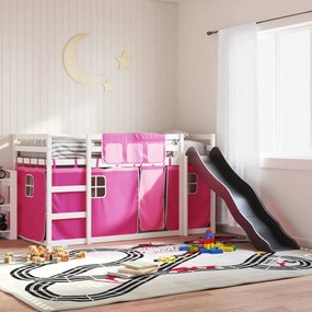 Letto A Castello Con Scivolo E Tende Rosa 80x200 Cm /
