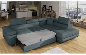 Divano angolare blu allungabile/con contenitore (con penisola a destra/a L) Anton – ELTAP