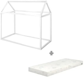 Letto da bambini a forma di casa bianco in pino massiccio con materasso incluso e rete non inclusa 70x140 cm House Bed – Roba