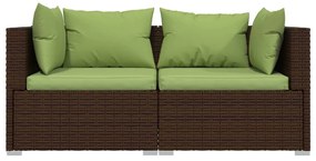 Set divano da giardino 3 pz con cuscini in polyrattan marrone