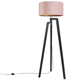 Lampada da terra tripode nero paralume rosa oro 50 cm - PUROS