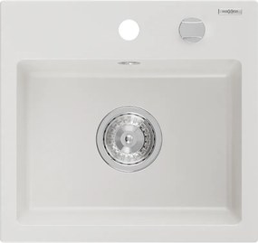 Mexen Milo lavello in granito 1-vasca 435 x 410 mm, bianco, sifone cromo - 6505441000-20