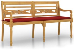 Panchina Batavia con Cuscino Rosso 150 cm Legno Massello Teak