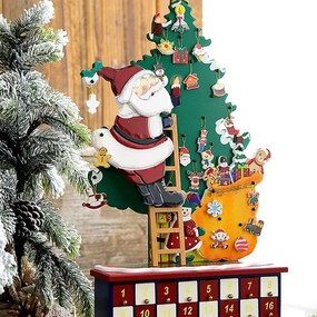 Trade Shop - Calendario Dell'avvento Babbo Natale In Legno 24 Cassetti Decorazioni Natalizie