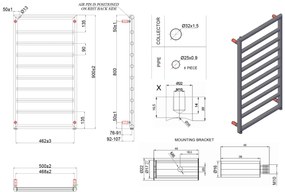 New Line R2 Radiatore Scaldasalviette 50x90 Cm 336w 10 Tubi Interasse 462 Mm In Ottone Nero Opaco