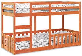 Letto A Castello Marrone Cera 90x200 Cm İn Legno Di Pino /