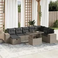 Set Divano da Giardino 9pz con Cuscini Grigio Chiaro Polyrattan 3275352