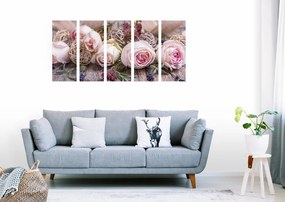 Quadri 5 pezzi – Composizione floreale festosa di rose