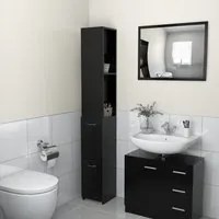 Armadietto da Bagno Nero 25x26,5x170 cm in Legno Multistrato 808432