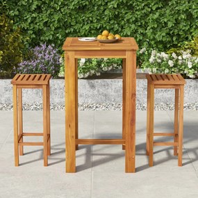 Set da bar da giardino 3 pz in legno massello di acacia