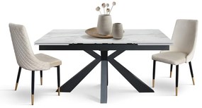 Tavolo BEVERLY HILLS in vetroceramica effetto marmo statuario e metallo verniciato antracite, allungabile 160&#215;90 cm &#8211; 240&#215;90 cm