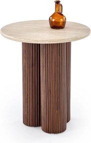 Tavolino Dorotea S in travertino e noce – Ø50x56 cm