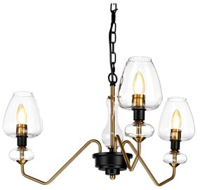 Lampadario Armand Acciaio Ottone Antico Nero Carbone Vetro Nero 3 Luci E14