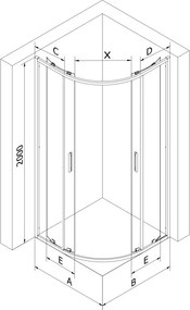 Mexen Exo-S Duo cabina doccia semicircolare asimmetrica scorrevole 90 x 80 cm, trasparente, nera - 8132-090-080-70-00
