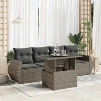 Set Divano da Giardino 5 pz con Cuscini Grigio in Polyrattan 3326561