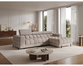 Divano angolare beige allungabile/con contenitore (con penisola a destra/con chaise lounge) e rivestimento in velluto Felro – ELTAP