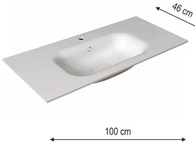 Lavabo integrale a incasso rettangolare L 100.5 x H 15 x P 46 cm in resina bianco opaco