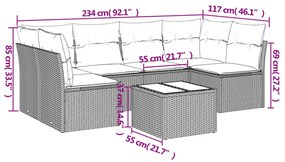 Set divani da giardino 7 pz con cuscini grigio in polyrattan