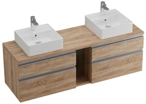 Mobile per bagno sospeso con doppio lavabo 150 cm Naturale chiaro - MAGDALENA II