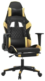Sedia da gaming massaggiante poggiapiedi nero e oro similpelle