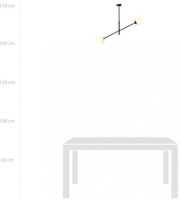 Lampadario da Soffitto in Acciaio e Vetro LINEAR 2 Nero 2xE14 Colore delle Sfere Bianco