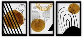 Set di 3 dipinti in cornice nera Linee astratte, 35 x 45 cm - Vavien Artwork