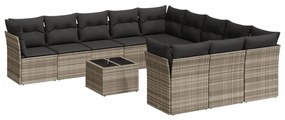 Set divano giardino 12 pz con cuscini grigio chiaro polyrattan