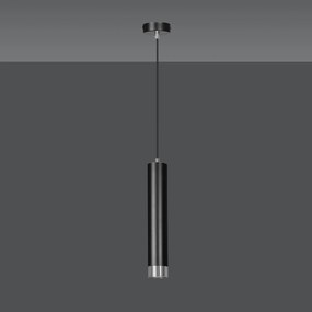 Sospensione 1 Luce Brunilde In Acciaio Nero Con Tubolare In Nero E Cromo