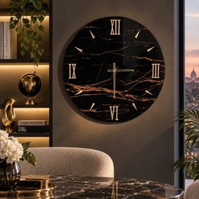 Orologio rotondo D65 cm in vetro temperato effetto marmo Nero - TOHE