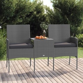 Divano da giardino 2 posti con tavolino in polyrattan antracite