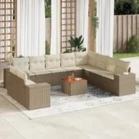 Set Divani da Giardino 11 pz con Cuscini Beige in Polyrattan 3225519