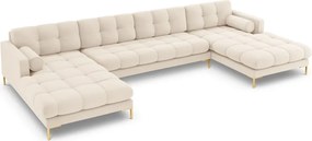 Divano angolare Bali a 7 posti in tessuto strutturato con gambe oro - L383cm