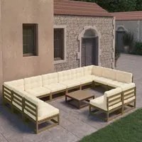 Set Divani da Giardino 13 pz Cuscini Miele in Massello di Pino 3077242