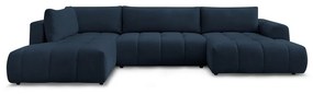 Divano angolare blu scuro allungabile e con contenitore (penisola a sinistra/a U) con rivestimento in ciniglia Fuji – Bobochic Paris