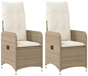 Sedie reclinabili da giardino 2pz con cuscini beige polyrattan