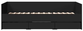 Divano letto con cassetti nero 100x200 cm in legno multistrato
