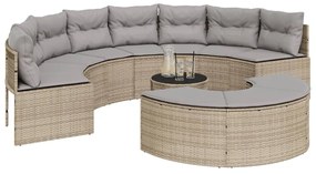 Set divani da giardino semicircolare 3 pz in polyrattan beige