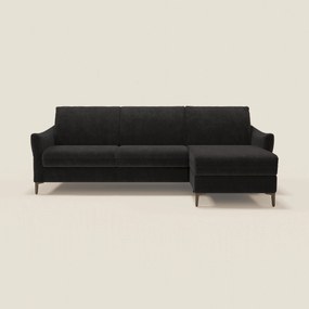 Dalia divano letto angolare con materasso alto 18 cm piedini alti e penisola contenitore in tessuto smacchiabile T17 nero