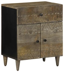 Comodino Grigio Chiaro 50x33x60 Cm İn Legno Massello Di Mango /