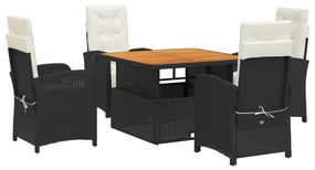 Set da pranzo da giardino 5 pz nero con cuscini in polyrattan