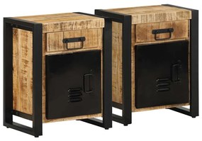 Comodini 2 Pz İn Legno Massello Di Mango Grezzo /