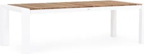 Tavolo Da Esterno In Alluminio Piano In Teak Allungabile 110x253/384 Cm Cameron Bianco Bizzotto