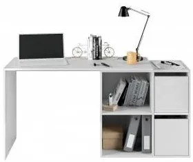 Scrivania Divkovi, Scrittoio multifunzione modulare con scaffale, Tavolo da studio o ufficio multiposizione con montaggio ad angolo, 152x49h74 cm, Bianco