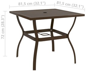 Tavolo da giardino marrone 81,5x81,5x72 cm in acciaio