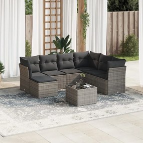 Set divano da giardino 8 pz con cuscini grigio in polyrattan