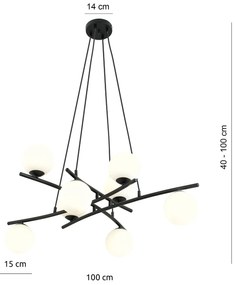 Lampadario Moderno Cadmo Acciaio Nero Bianco 8 Luci E14 Ip20