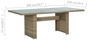 Tavolo da Giardino Marrone 200x100x74 cm in Vetro e Polyrattan