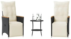 Set da bistrò 3 pz con cuscini nero in polyrattan