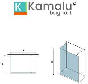 Kamalu - parete doccia walk in 90x140 angolare profilo nero | kw4000b